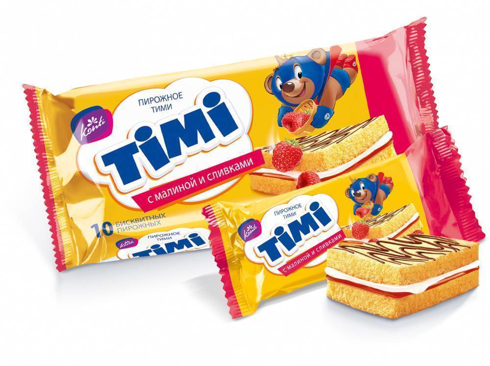 Пирожное TIMI бисквитное с малиной и сливками 330 г