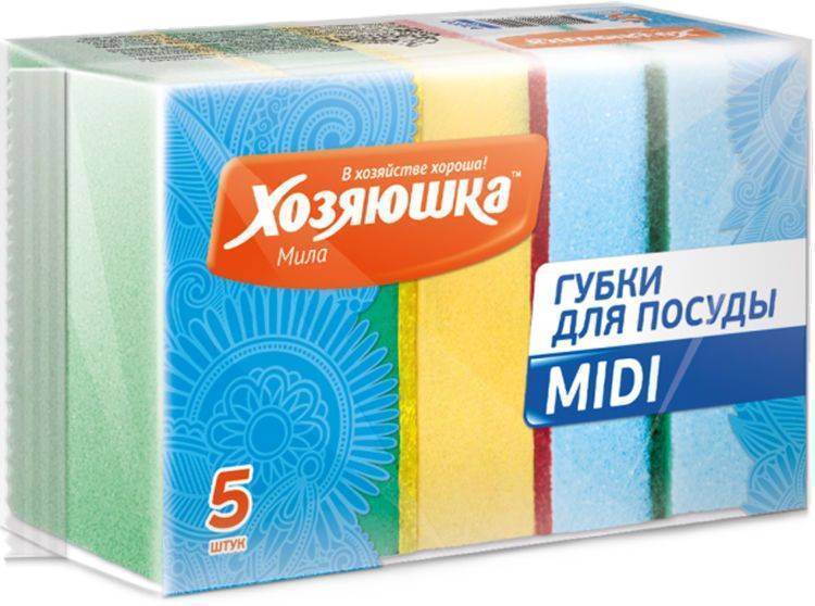 Губка ХОЗЯЮШКА МИЛА MIDI для мытья посуды 5 шт.