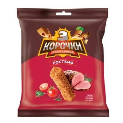 Сухарики ТРИ КОРОЧКИ Ростбиф ржаные 40 г