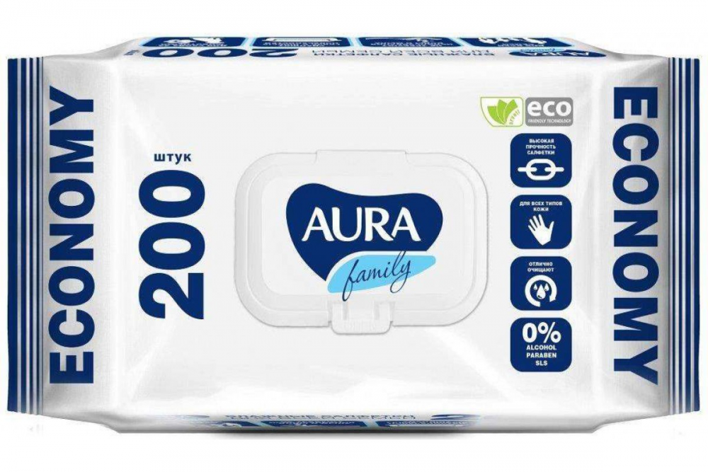 Салфетки влажные AURA Ultra Comfort уп.200 /с крышкой/