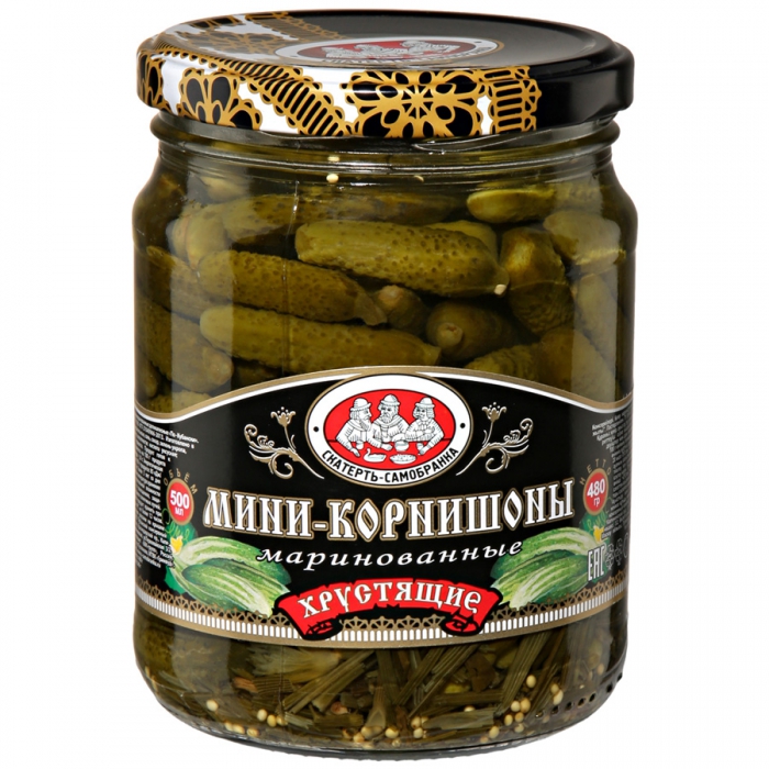 Мини-корнишоны СКАТЕРТЬ-САМОБРАНКА маринованные хрустищие 500 мл
