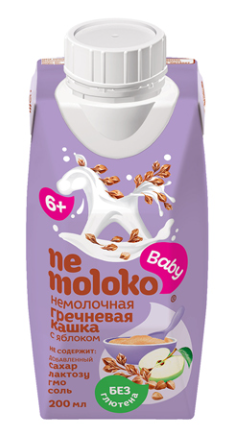 Каша Nemoloko гречневая безмолочная с яблоком 200мл