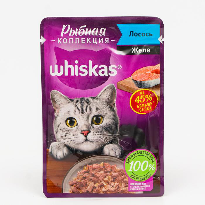 Корм для кошек WHISKAS желе с лососем 75 г