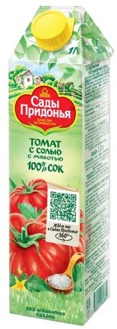 Сок Сады Придонья томатный с солью с мякотью восстановленный, 1л