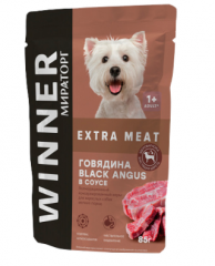 Корм WINNER Extra Meat  полнорационный с говядиной в соусе для  собак мелких пород 24х85г