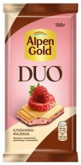 Шоколад ALPEN GOLD Duo белый и молочный с клубничной начинкой и фруктовыми кусочками 130 г