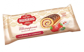 Рулет ЯШКИНО бисквитный клубничный со сливками 200г