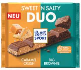 Шоколад RITTER SPORT DUO солёная карамель и шоколадный Брауни 218 г