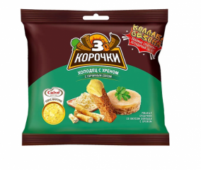 Сухарики ТРИ КОРОЧКИ ржано-пшеничные холодец с хреном и горчицей 85 г