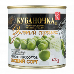 Горошек зеленый КУБАНОЧКА из мозговых сортов 400 г