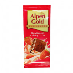 Шоколад ALPEN GOLD молочный с клубнично-йогуртовой начинкой 90 г