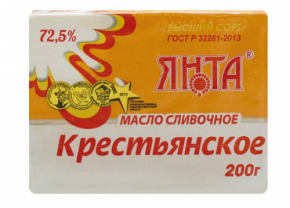 Масло сливочное ЯНТА Крестьянское 200 г 72,5%