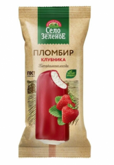 Мороженое СЕЛО ЗЕЛЕНОЕ Пломбир с ароматом клубники во фруктовой глазури 70 г 15%