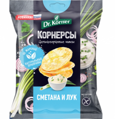 Чипсы DR. KORNER Корнерсы цельнозерновые кукурузно-рисовые лук и сметана 50 г