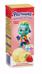 Молочный коктейль РАСТИШКА со вкусом бананово-клубничного мороженого 210 г 2%