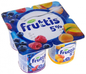 Йогуртный продукт FRUTTIS Сливочное лакомство малина-черника/абрикос-манго 115 г 5%